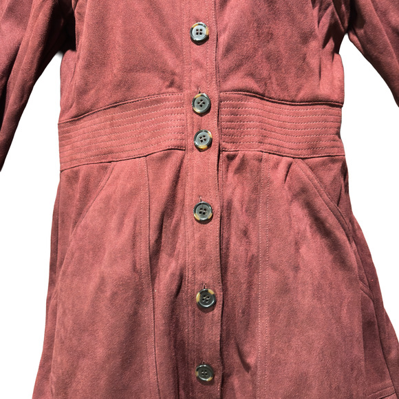 A Loves A Merlot Faux Suede Button Front Long Sleeve Midi Dress Fit & Flare Med. - Picture 3 of 14